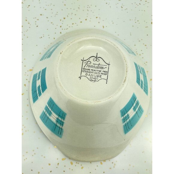 Vintage 1950s Primastone Danube bowl, teal, cream, grey, MCM decor - Picture 10 of 10